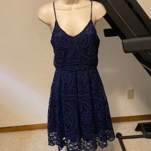 NWOT Rebellion Blue lace spaghetti strap dress SM